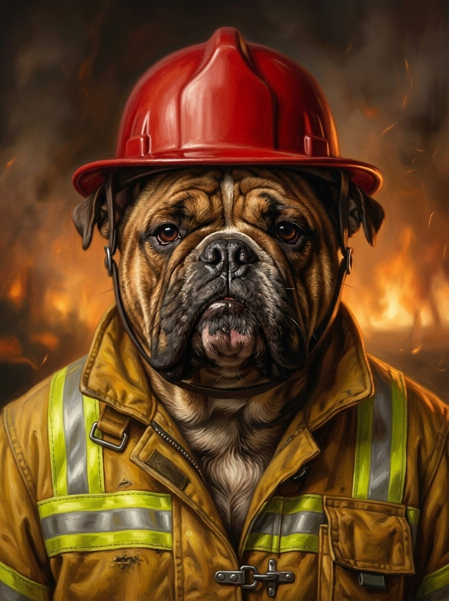 Lienzo con retrato de mascota estilo bombero