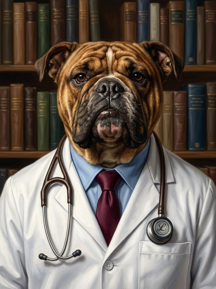 Lienzo con retrato de mascota estilo doctor