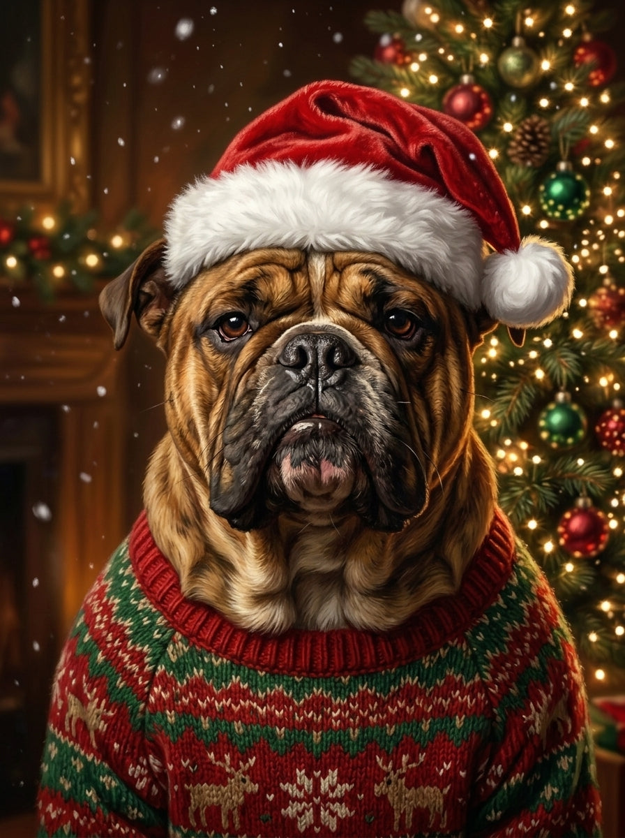 Lienzo con retrato de mascota estilo navidad