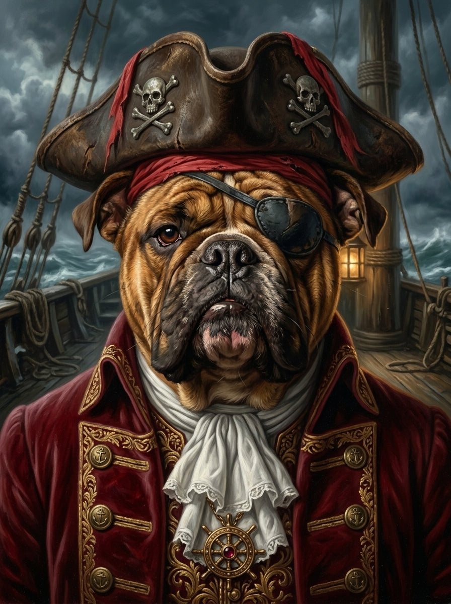 Lienzo con retrato de mascota estilo pirata