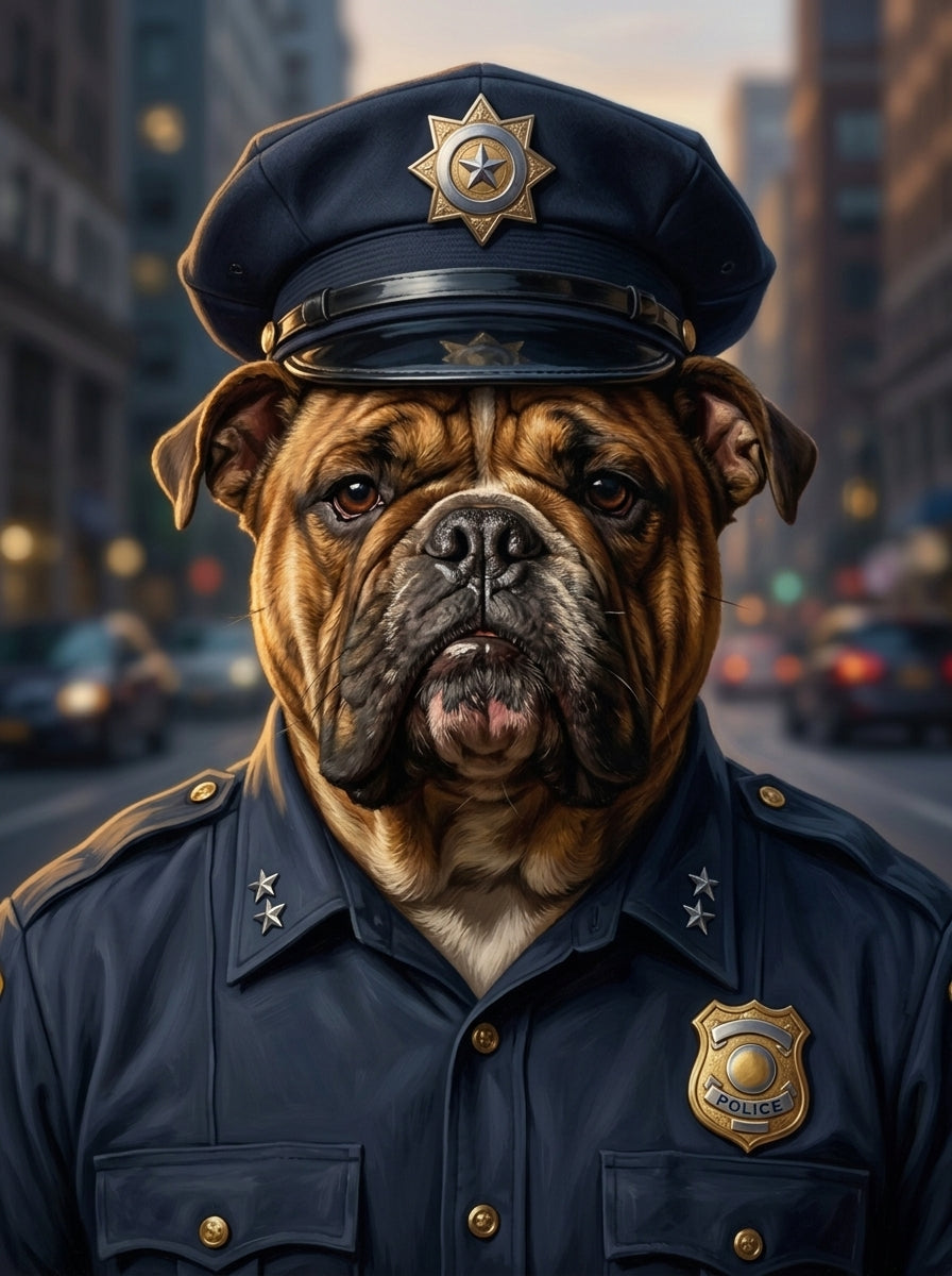 Lienzo con retrato de mascota estilo policia