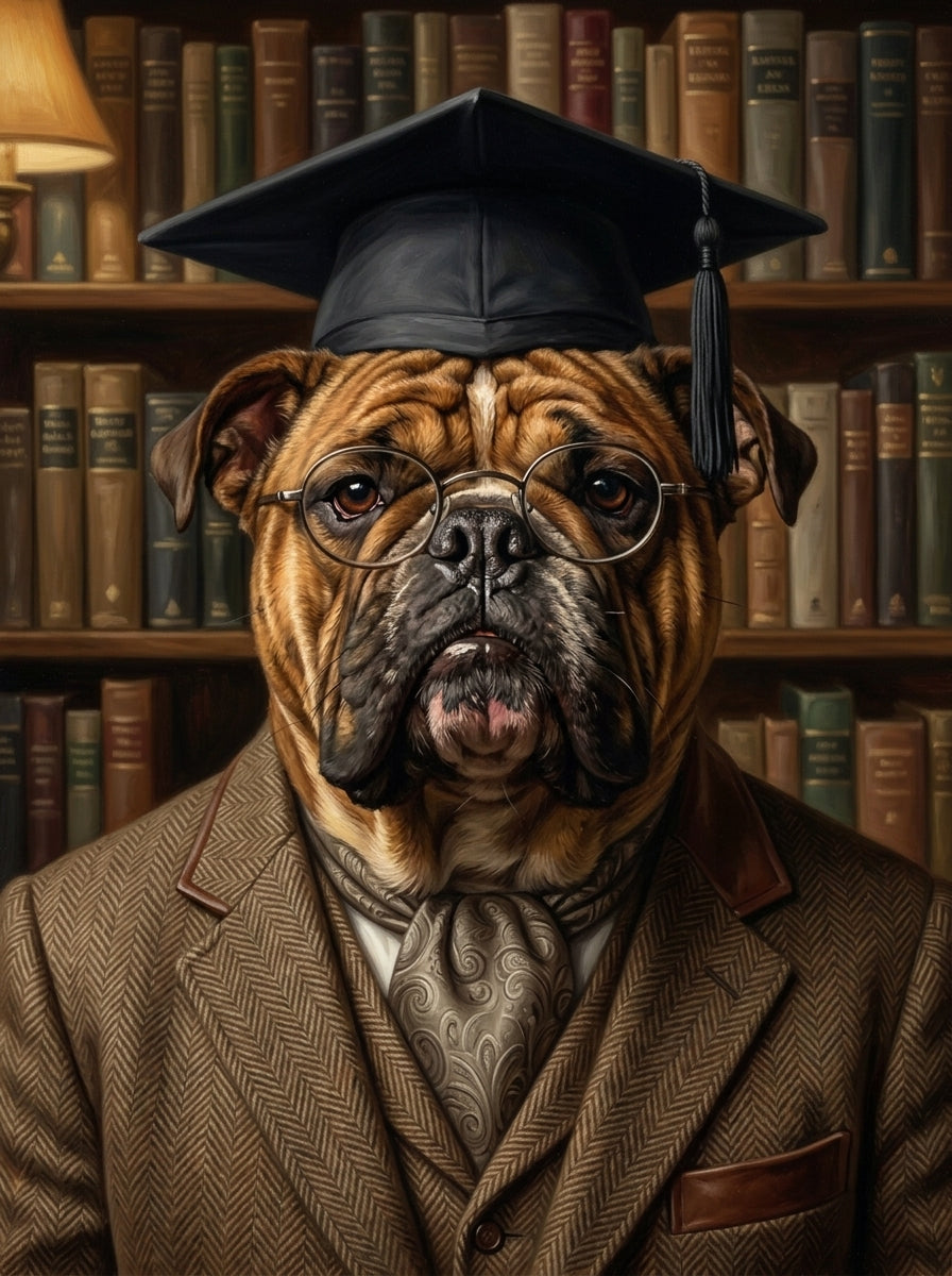 Lienzo con retrato de mascota estilo profesor