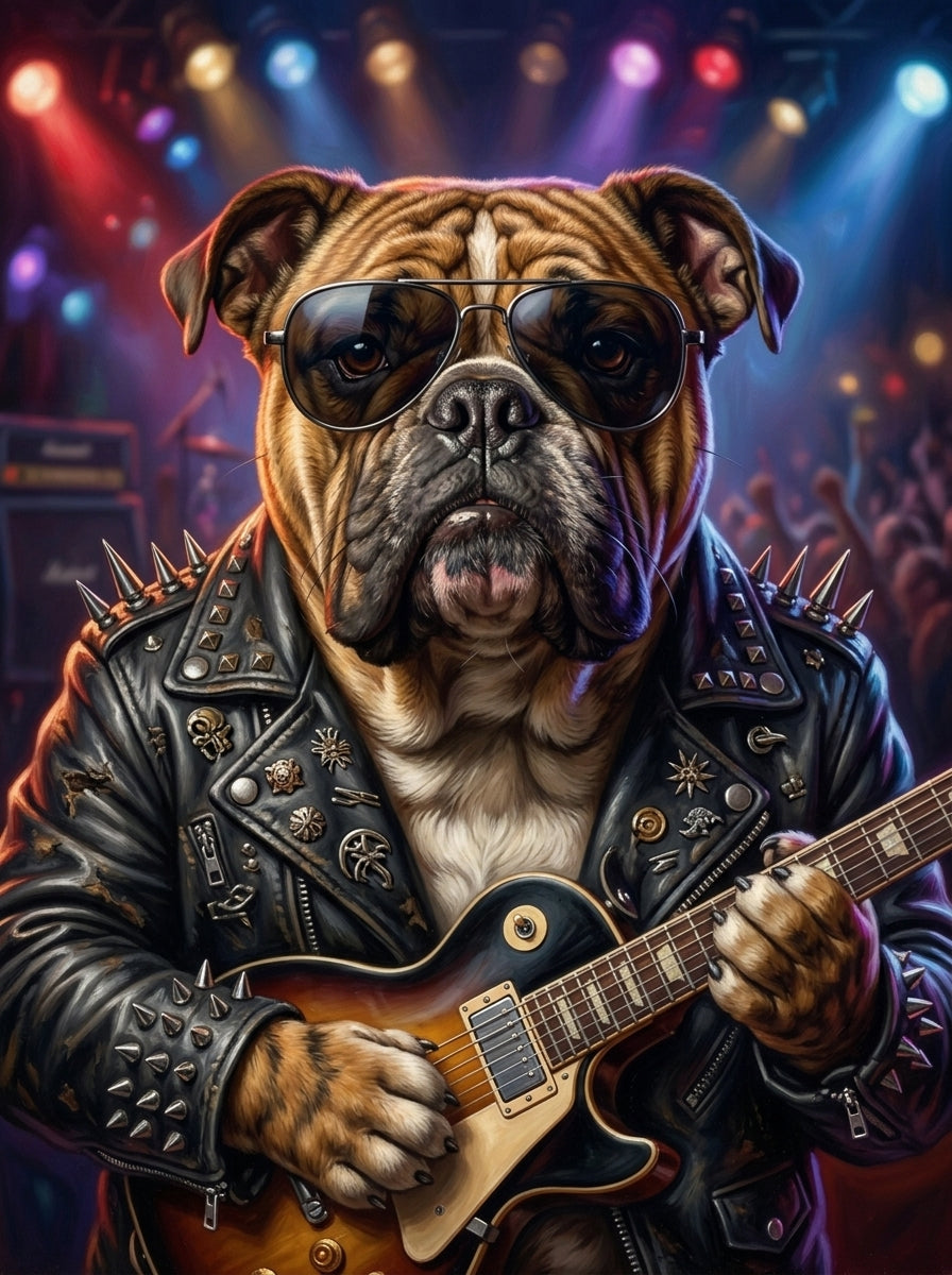 Lienzo con retrato de mascota estilo rockstar