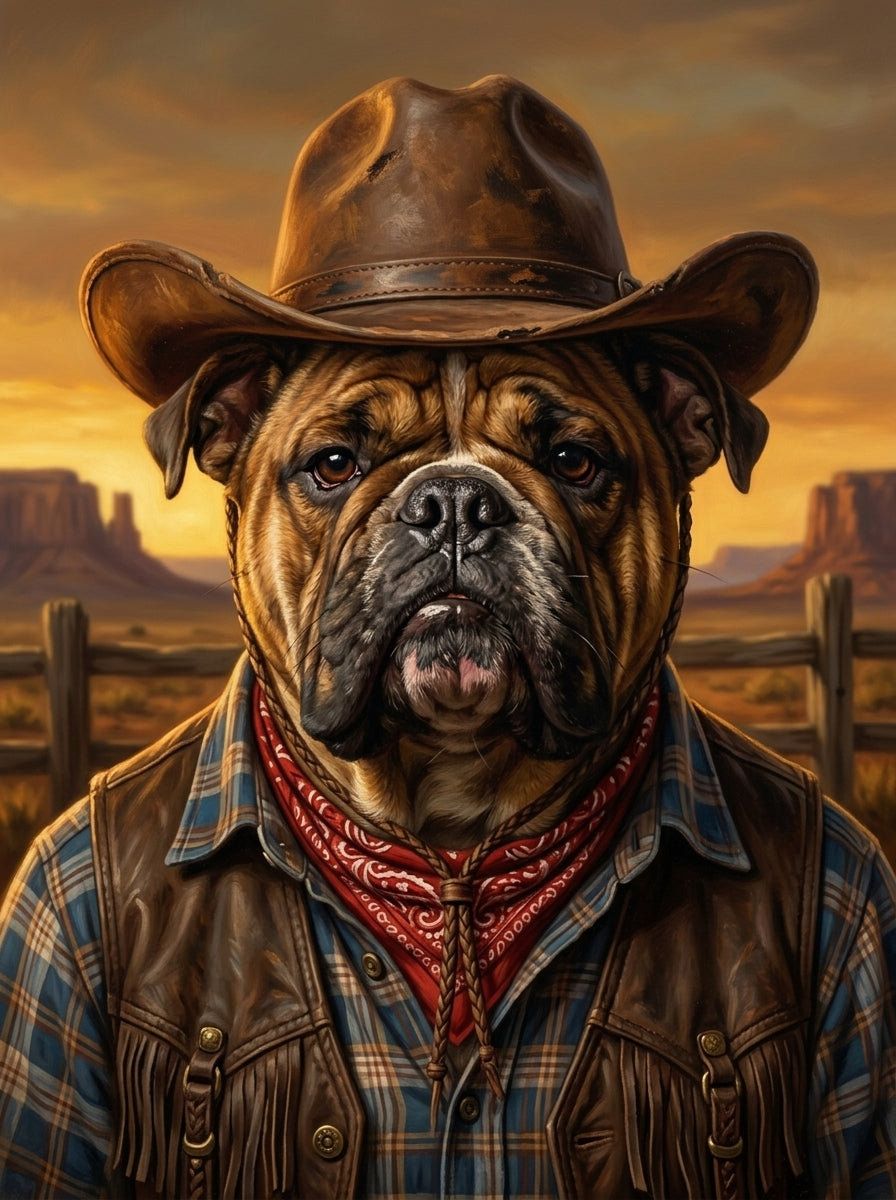 Lienzo con retrato de mascota estilo vaquero